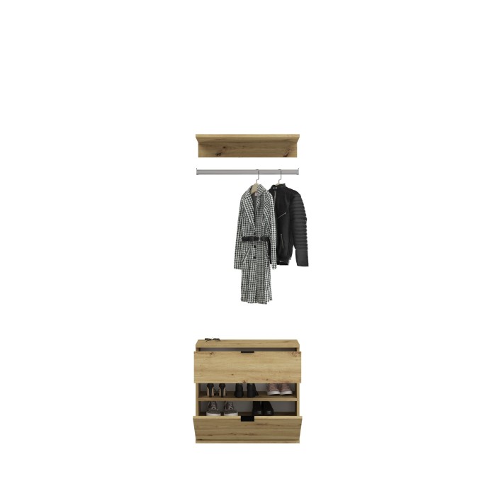 Armoire de rangement 6 portes avec miroirs, penderie et 4 tiroirs – Chêne clair – BODITE 