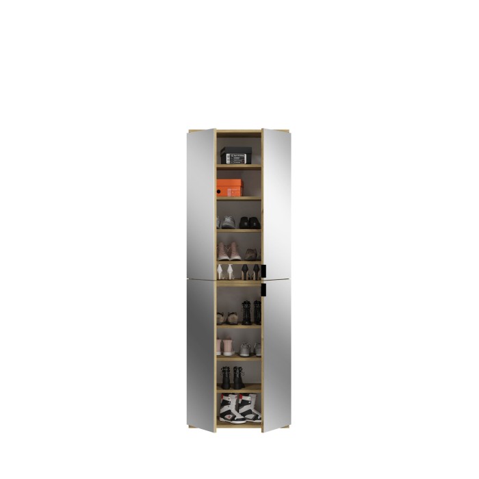 Armoire 4 portes avec miroirs – Chêne clair – BODITE 