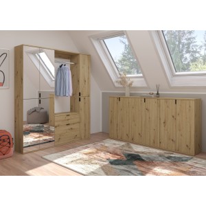 Armoire 4 portes avec miroirs – Chêne clair – BODITE 
