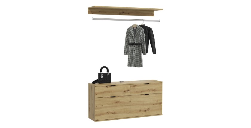 Meuble de rangement 4 tiroirs – Chêne clair – BODITE 