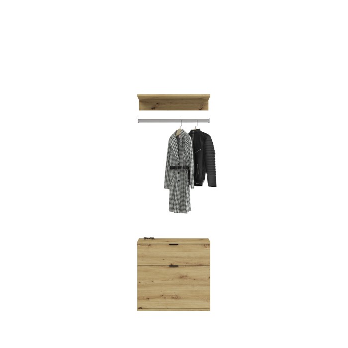 Armoire de rangement 6 portes, 4 tiroirs et 1 penderie – Blanc et chêne – BODITE 