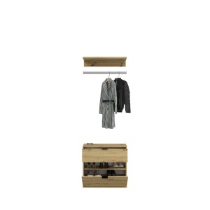 Armoire de rangement 6 portes, 4 tiroirs et 1 penderie – Blanc et chêne – BODITE 