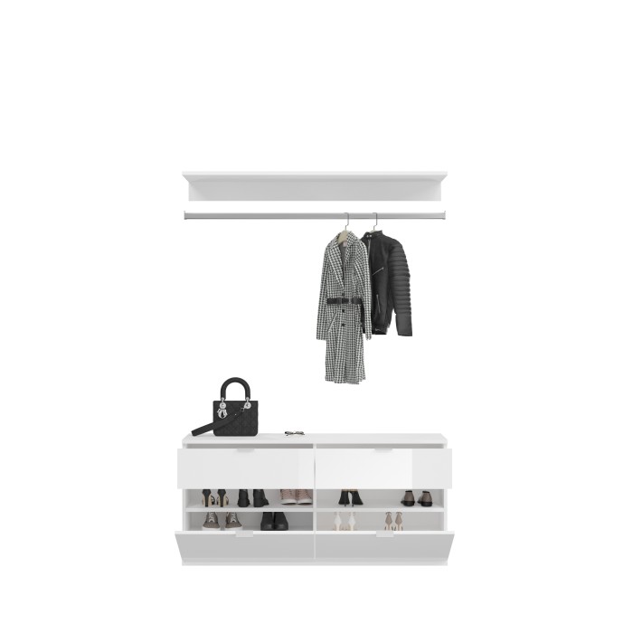 Armoire de rangement 8 portes, 4 miroirs, 4 tiroirs et une penderie – Blanc et chêne – BODITE 