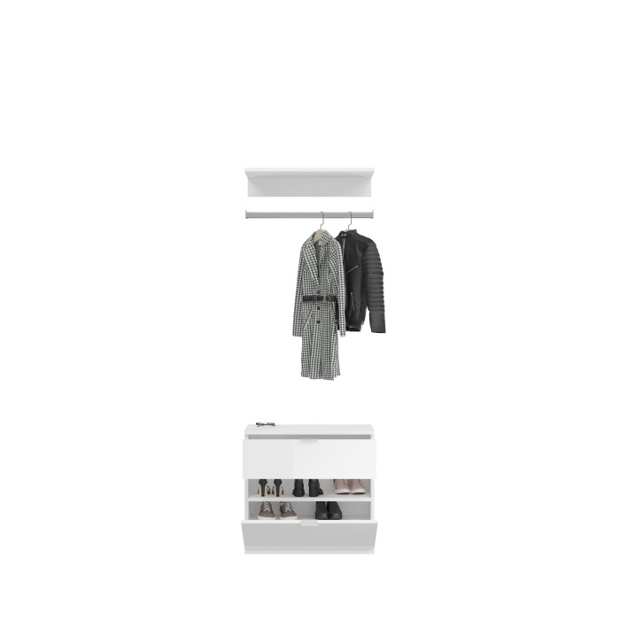Armoire de rangement 8 portes, 4 miroirs, 2 tiroirs et une penderie – Blanc et chêne – BODITE 
