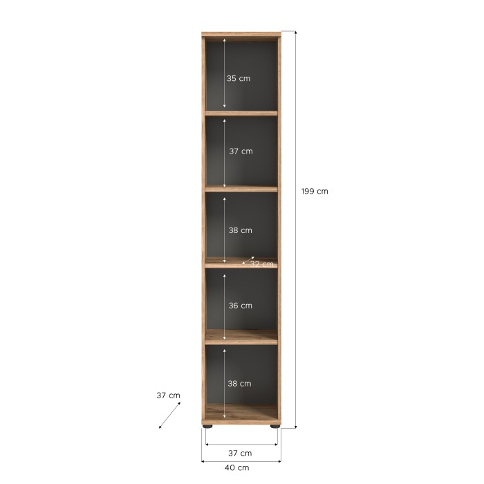 Bibliothèque colonne 5 niches – Chêne clair et gris foncé – SELMA 