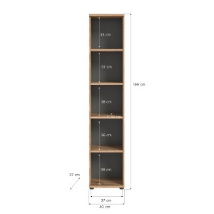 Bibliothèque colonne 5 niches – Chêne clair et gris foncé – SELMA 