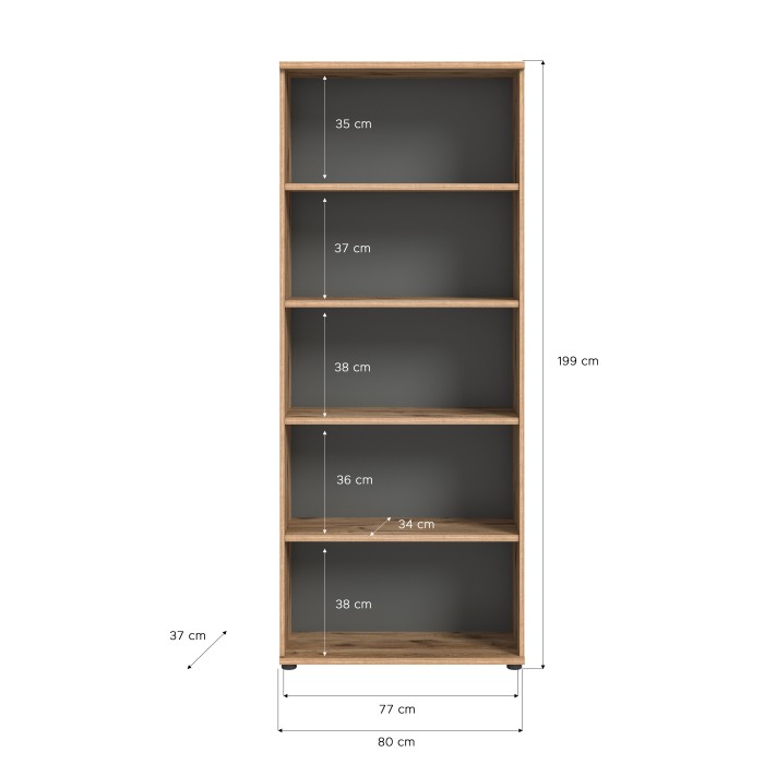 Bibliothèque 5 niches – Chêne clair et gris foncé – SELMA 