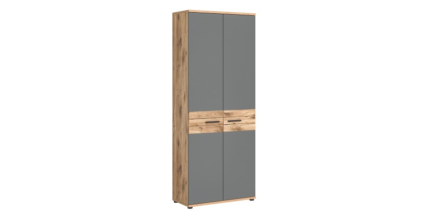 Armoire de rangement de bureau 2 portes – Gris anthracite et chêne clair – SELMA 
