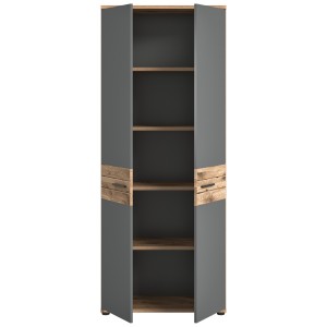 Armoire de rangement de bureau 2 portes – Gris anthracite et chêne clair – SELMA 