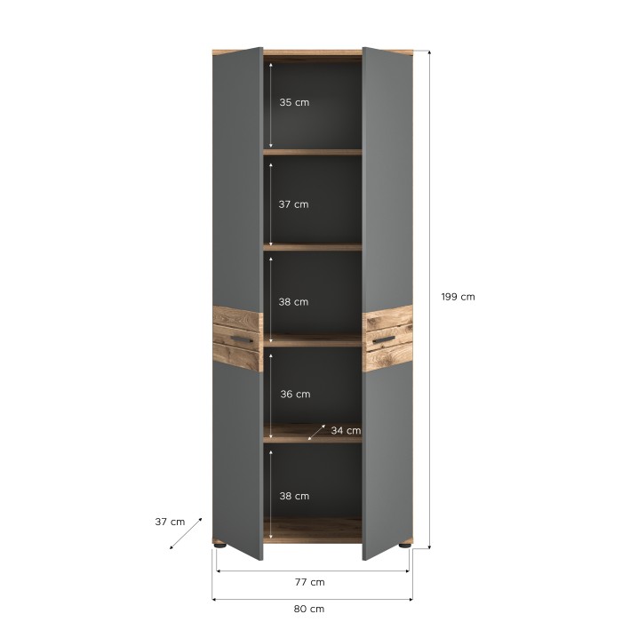 Armoire de rangement de bureau 2 portes – Gris anthracite et chêne clair – SELMA 