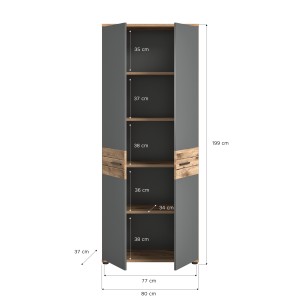 Armoire de rangement de bureau 2 portes – Gris anthracite et chêne clair – SELMA 