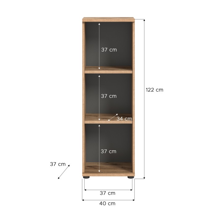 Bibliothèque de rangement 3 niveaux – Chêne clair et gris foncé – SELMA 