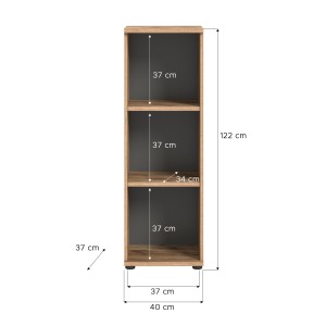 Bibliothèque de rangement 3 niveaux – Chêne clair et gris foncé – SELMA 