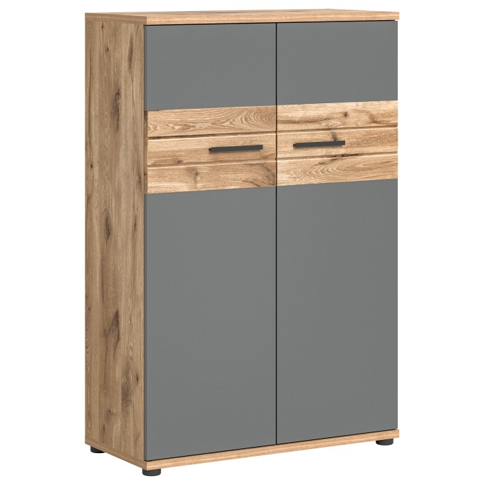 Petite armoire de rangement de bureau 2 portes – Gris anthracite et chêne clair – SELMA 