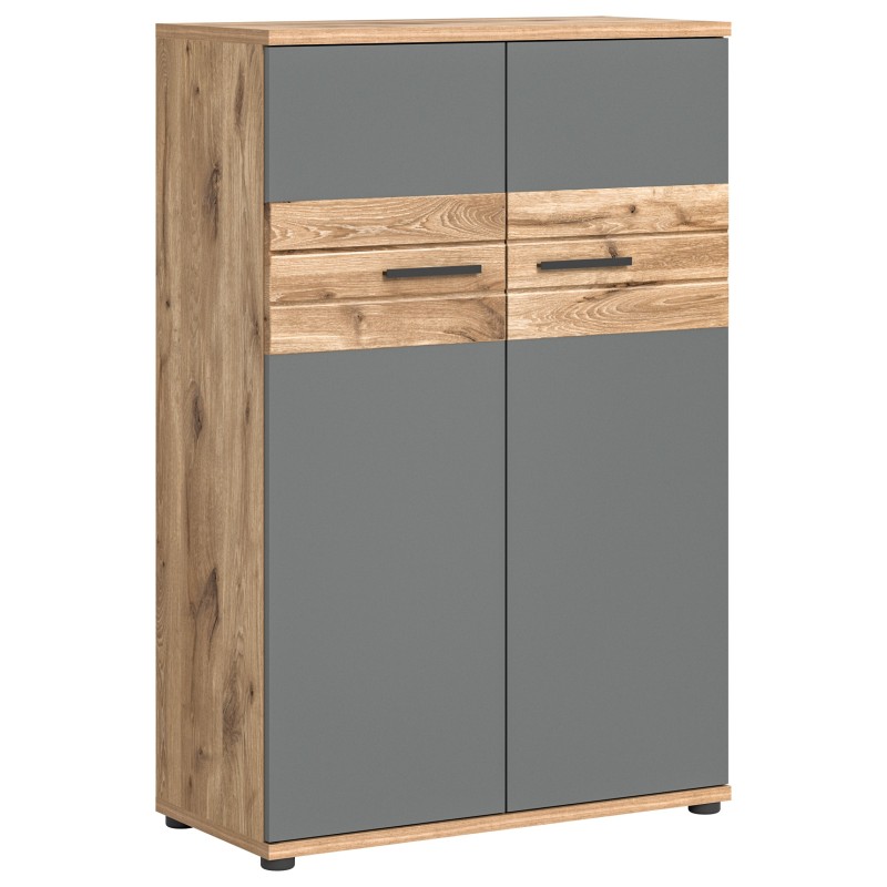 Petite armoire de rangement de bureau 2 portes – Gris anthracite et chêne clair – SELMA 