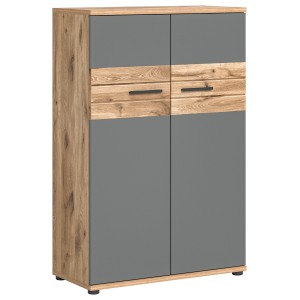 Petite armoire de rangement de bureau 2 portes – Gris anthracite et chêne clair – SELMA 