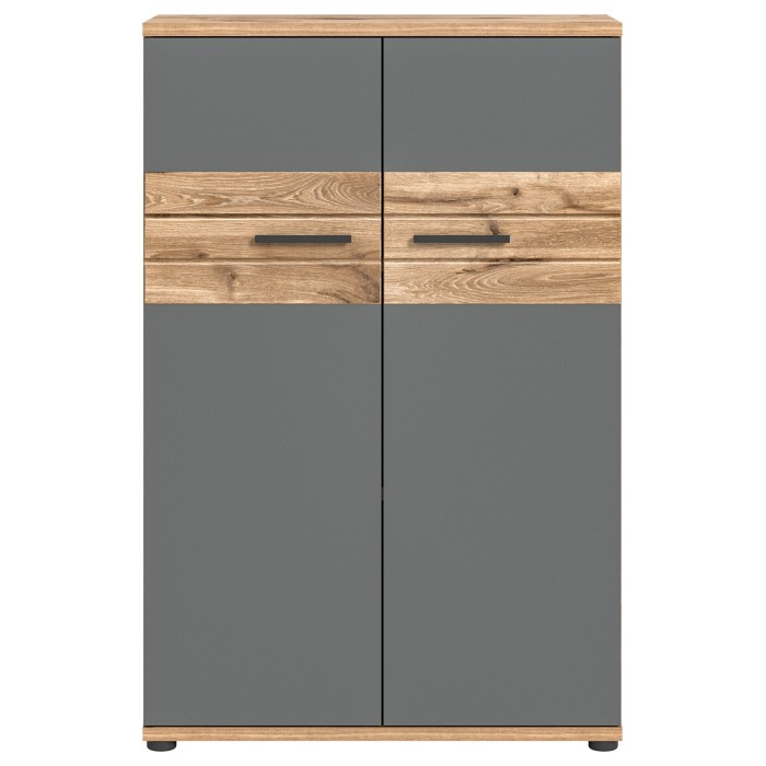 Petite armoire de rangement de bureau 2 portes – Gris anthracite et chêne clair – SELMA 