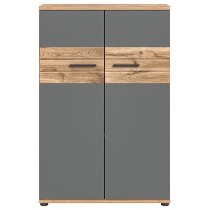 Petite armoire de rangement de bureau 2 portes – Gris anthracite et chêne clair – SELMA 