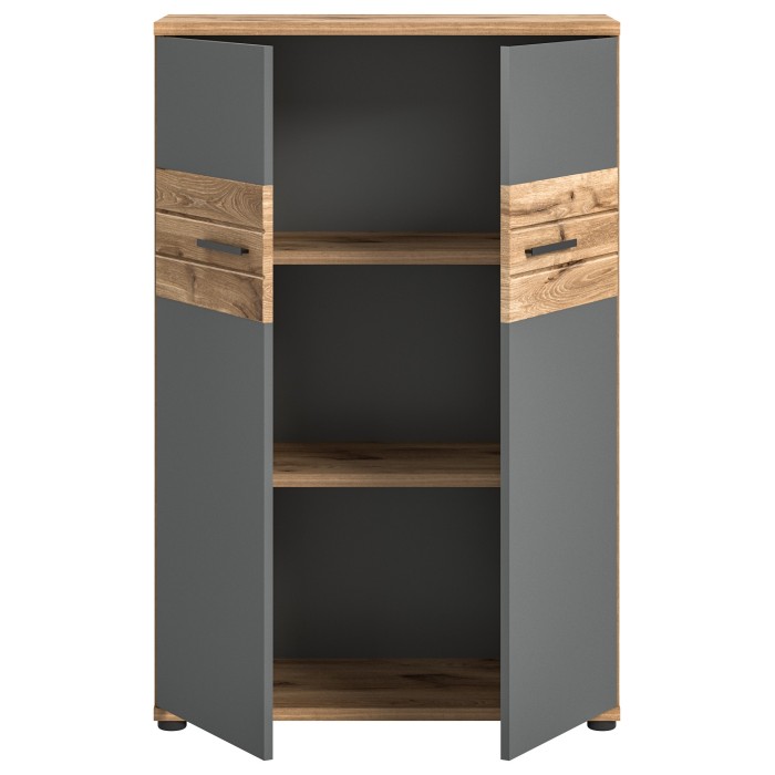 Petite armoire de rangement de bureau 2 portes – Gris anthracite et chêne clair – SELMA 