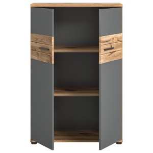 Petite armoire de rangement de bureau 2 portes – Gris anthracite et chêne clair – SELMA 