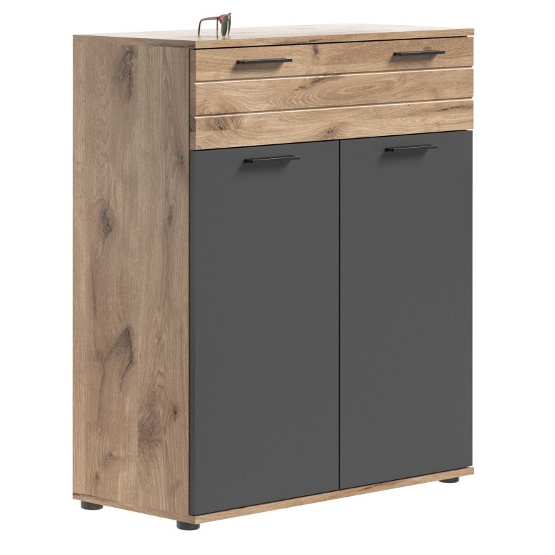 Buffet 2 portes et 1 tiroir – Gris anthracite et chêne clair – SELMA 