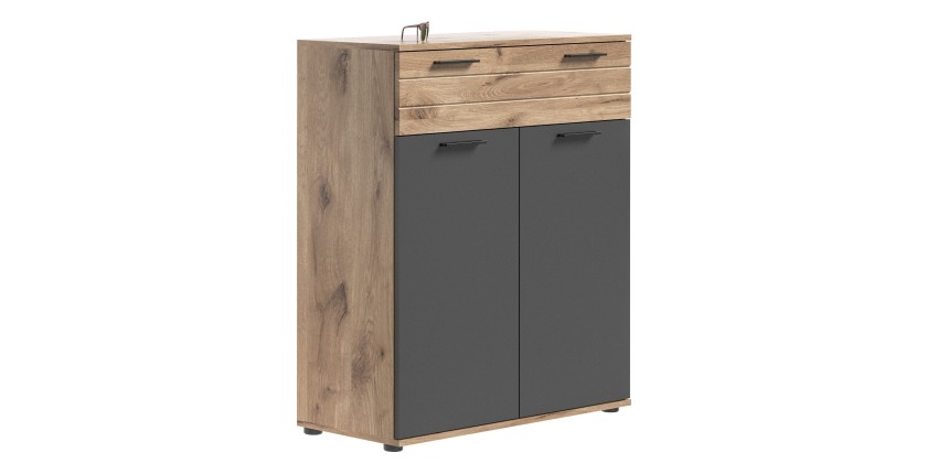 Buffet 2 portes et 1 tiroir – Gris anthracite et chêne clair – SELMA 