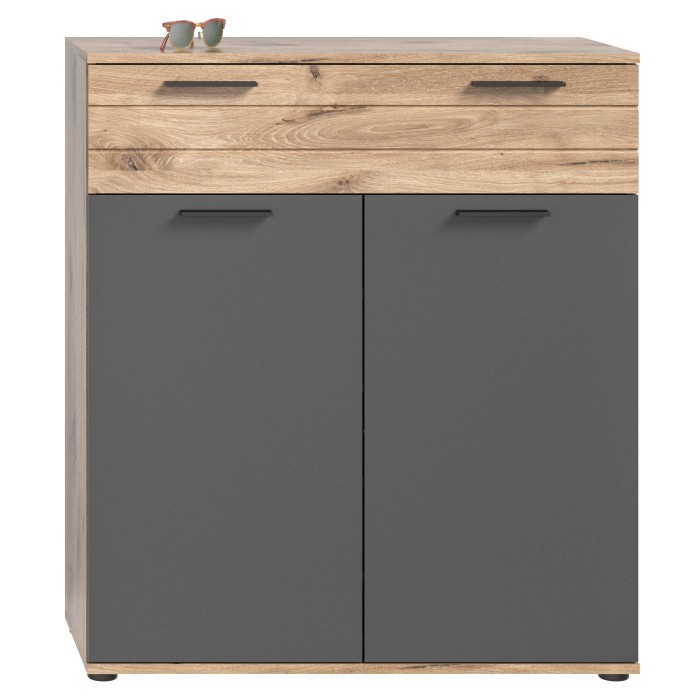 Buffet 2 portes et 1 tiroir – Gris anthracite et chêne clair – SELMA 