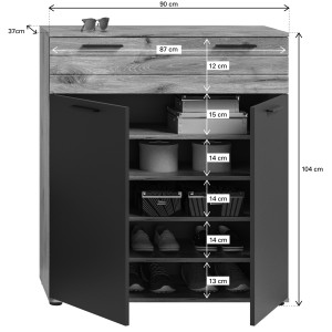 Buffet 2 portes et 1 tiroir – Gris anthracite et chêne clair – SELMA 