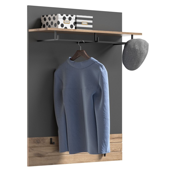 Porte manteaux avec étagère – Gris anthracite et chêne clair – SELMA 