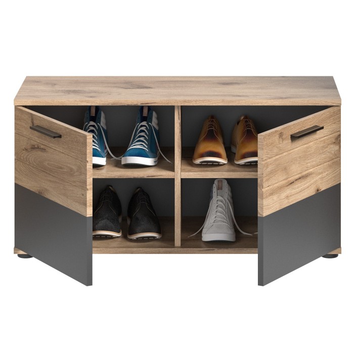 Meuble à chaussures 2 portes – Gris anthracite et chêne clair – SELMA 