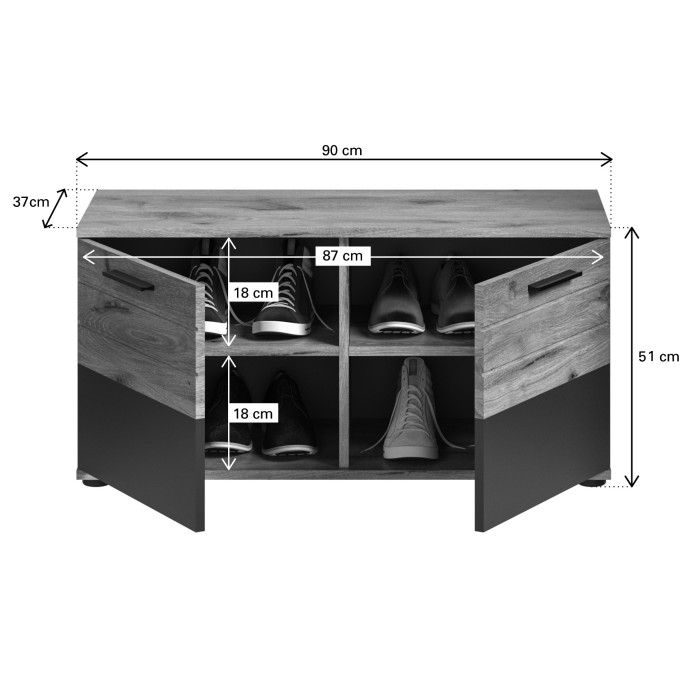 Meuble à chaussures 2 portes – Gris anthracite et chêne clair – SELMA 