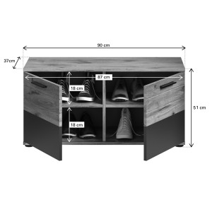 Meuble à chaussures 2 portes – Gris anthracite et chêne clair – SELMA 