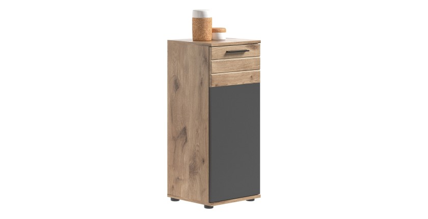 Meuble de rangement 1 porte – Gris anthracite et chêne clair – SELMA 