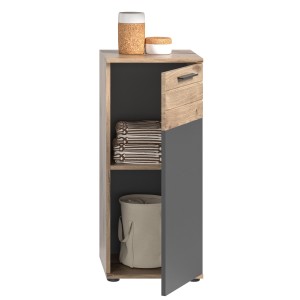 Meuble de rangement 1 porte – Gris anthracite et chêne clair – SELMA 