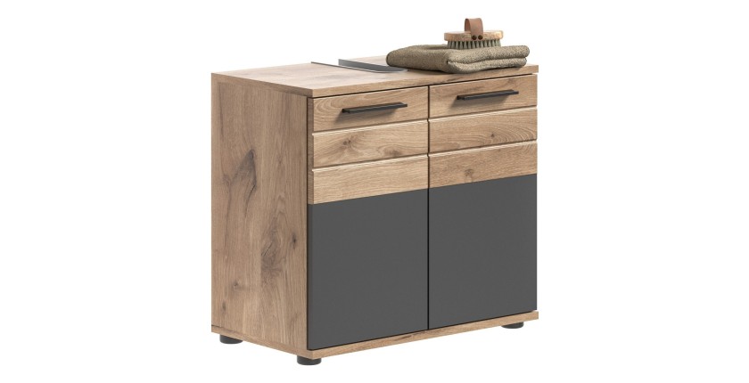 Meuble sous vasque 2 portes – Gris anthracite et chêne clair – SELMA 