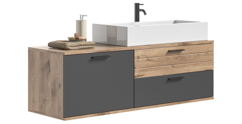Meuble sous vasque 1 porte et 2 tiroirs – Gris anthracite et chêne clair – SELMA 