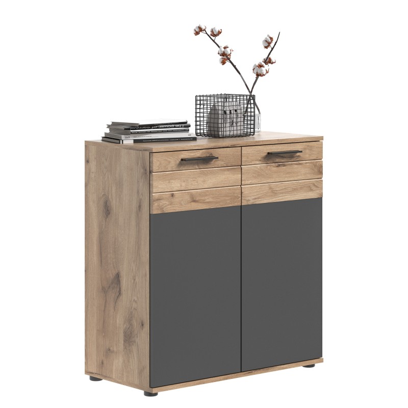 Buffet 2 portes – Gris anthracite et chêne clair – SELMA 