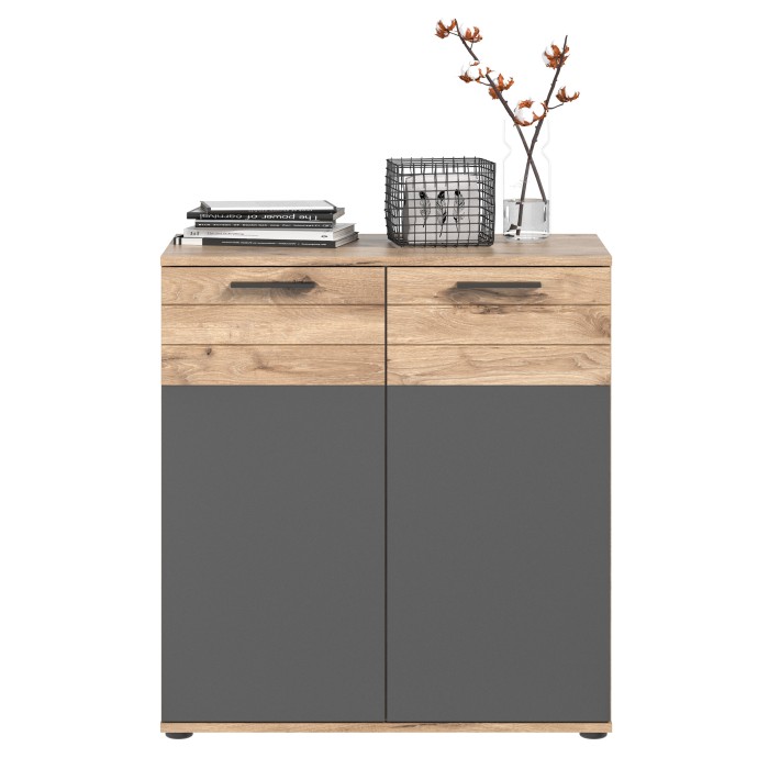 Buffet 2 portes – Gris anthracite et chêne clair – SELMA 
