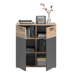 Buffet 2 portes – Gris anthracite et chêne clair – SELMA 