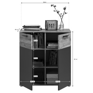 Buffet 2 portes – Gris anthracite et chêne clair – SELMA 