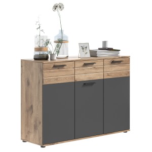 Buffet 3 portes et 1 tiroir – Gris anthracite et chêne clair – SELMA 