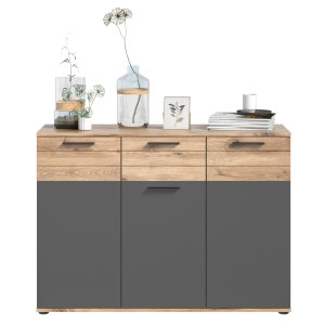 Buffet 3 portes et 1 tiroir – Gris anthracite et chêne clair – SELMA 