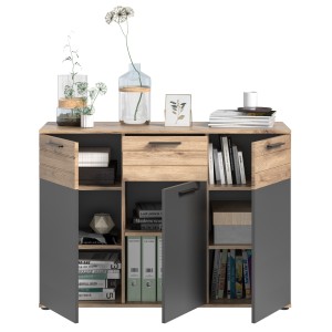 Buffet 3 portes et 1 tiroir – Gris anthracite et chêne clair – SELMA 