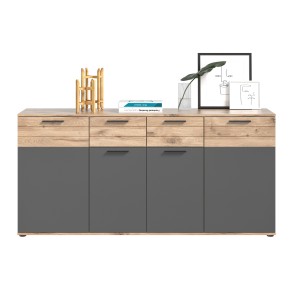 Buffet 4 portes 4 tiroirs – Gris anthracite et chêne clair – SELMA 