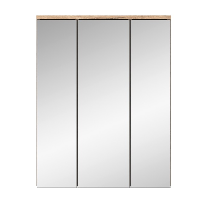 Ensemble de salle de bain : meuble sous vasque + armoire de rangement avec miroirs – Gris anthracite et chêne clair – SELMA 