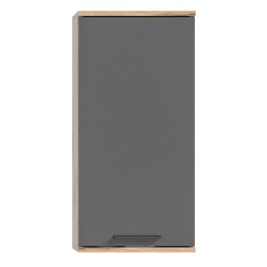 Ensemble de salle de bain : meuble sous vasque + colonne de rangement + demi colonne + miroir – Gris anthracite et chêne clair –