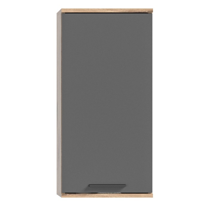 Ensemble de salle de bain : meuble sous vasque + demi colonne + miroir – Gris anthracite et chêne clair – SELMA 