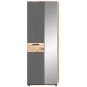 Ensemble de meuble d'entrée : armoire avec miroir + meuble à chaussures + miroir – Gris anthracite et chêne clair – SELMA 