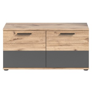 Ensemble de meuble d'entrée : armoire avec miroir + meuble à chaussures + miroir – Gris anthracite et chêne clair – SELMA 