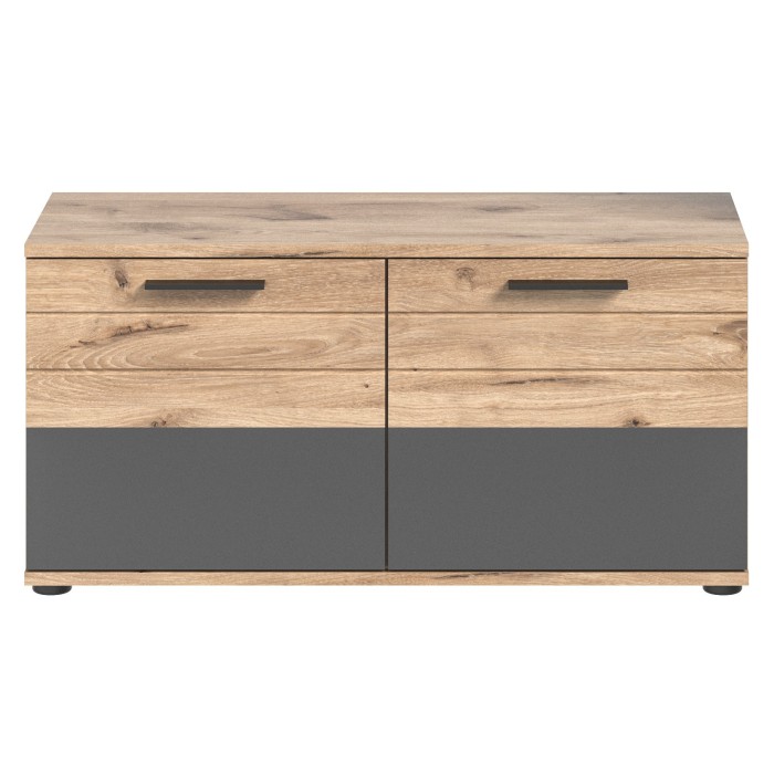 Ensemble de meuble d'entrée : meuble à chaussures + buffet + miroir + porte manteau – Gris anthracite et chêne clair – SELMA 